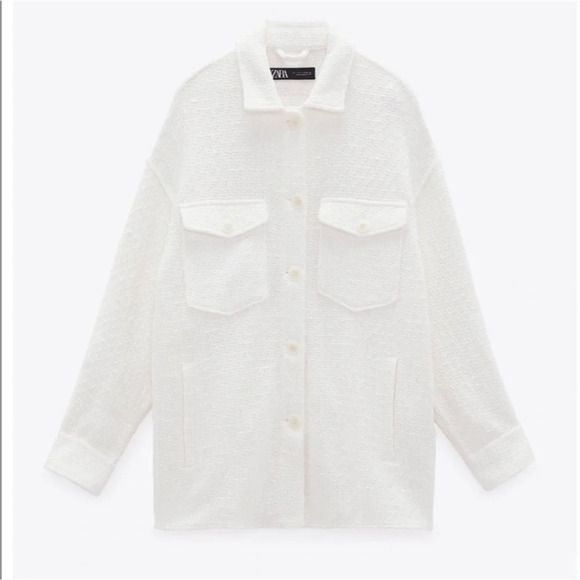 Zara Overshirt Shacket Cream/White Tweed Textured size L - Picture 3 of 8
